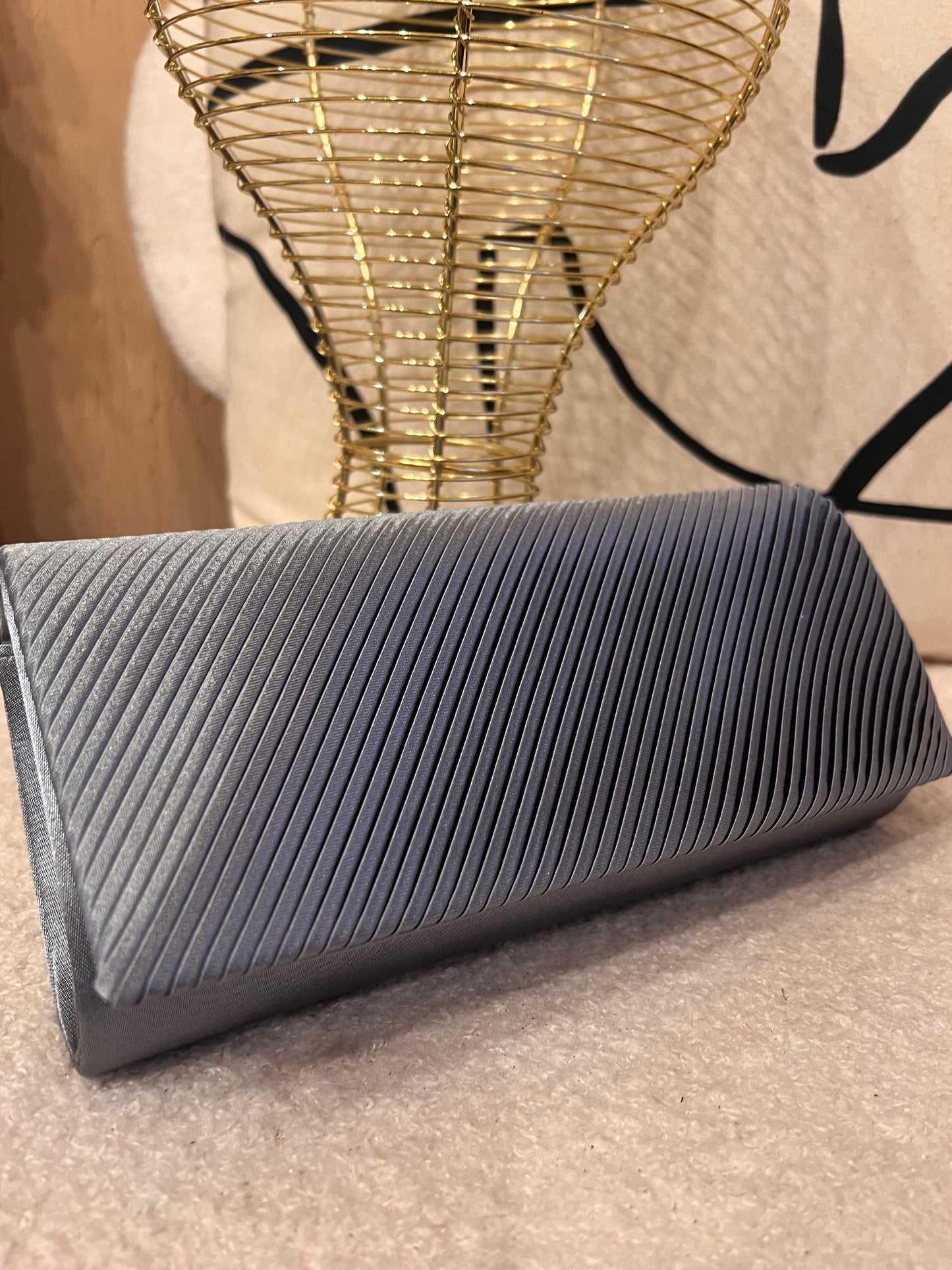 Steel grey satin clutch bag