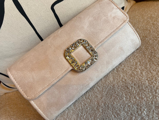 Blush Diamanté brooch clutch bag