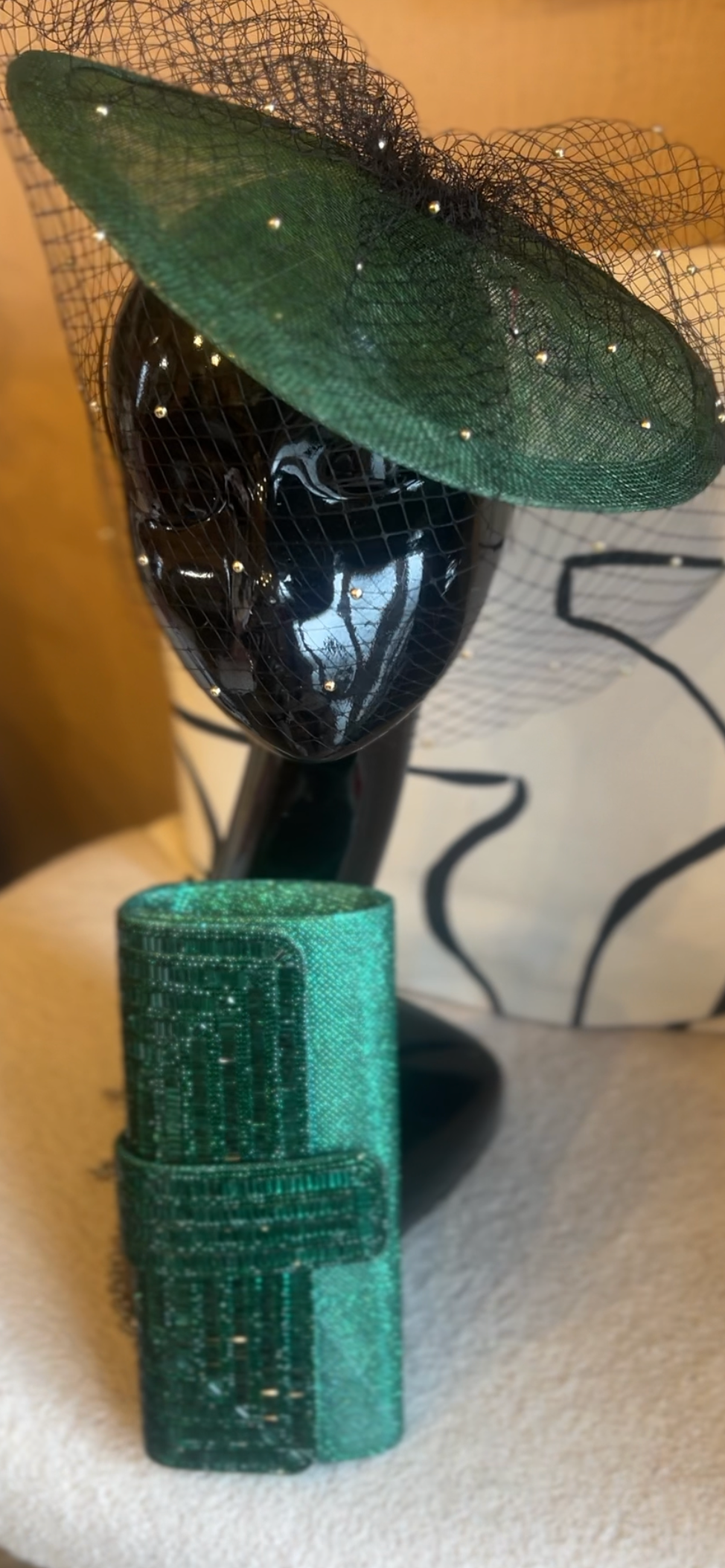Emerald green hatinator & clutch bag set