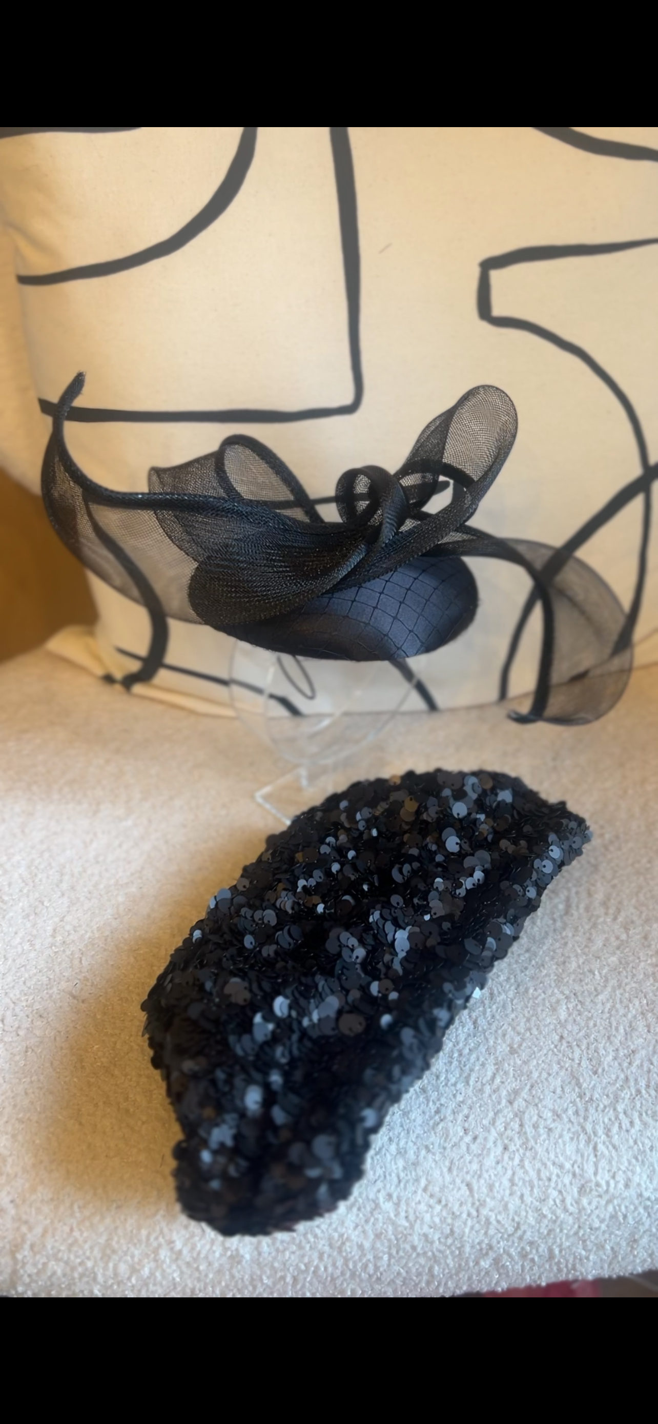 Black fascinator & clutch bag set