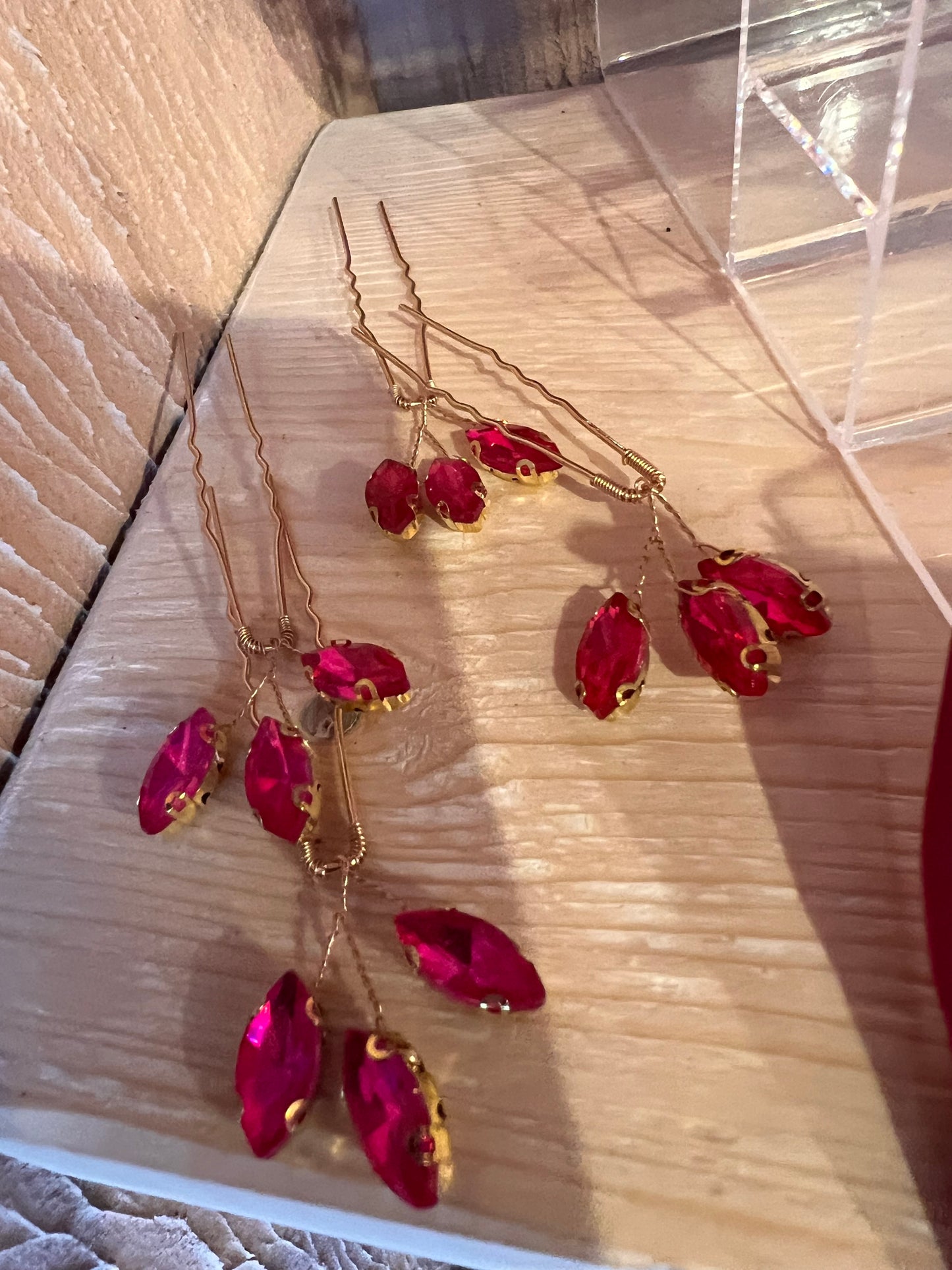 Hot pink crystal hair pins