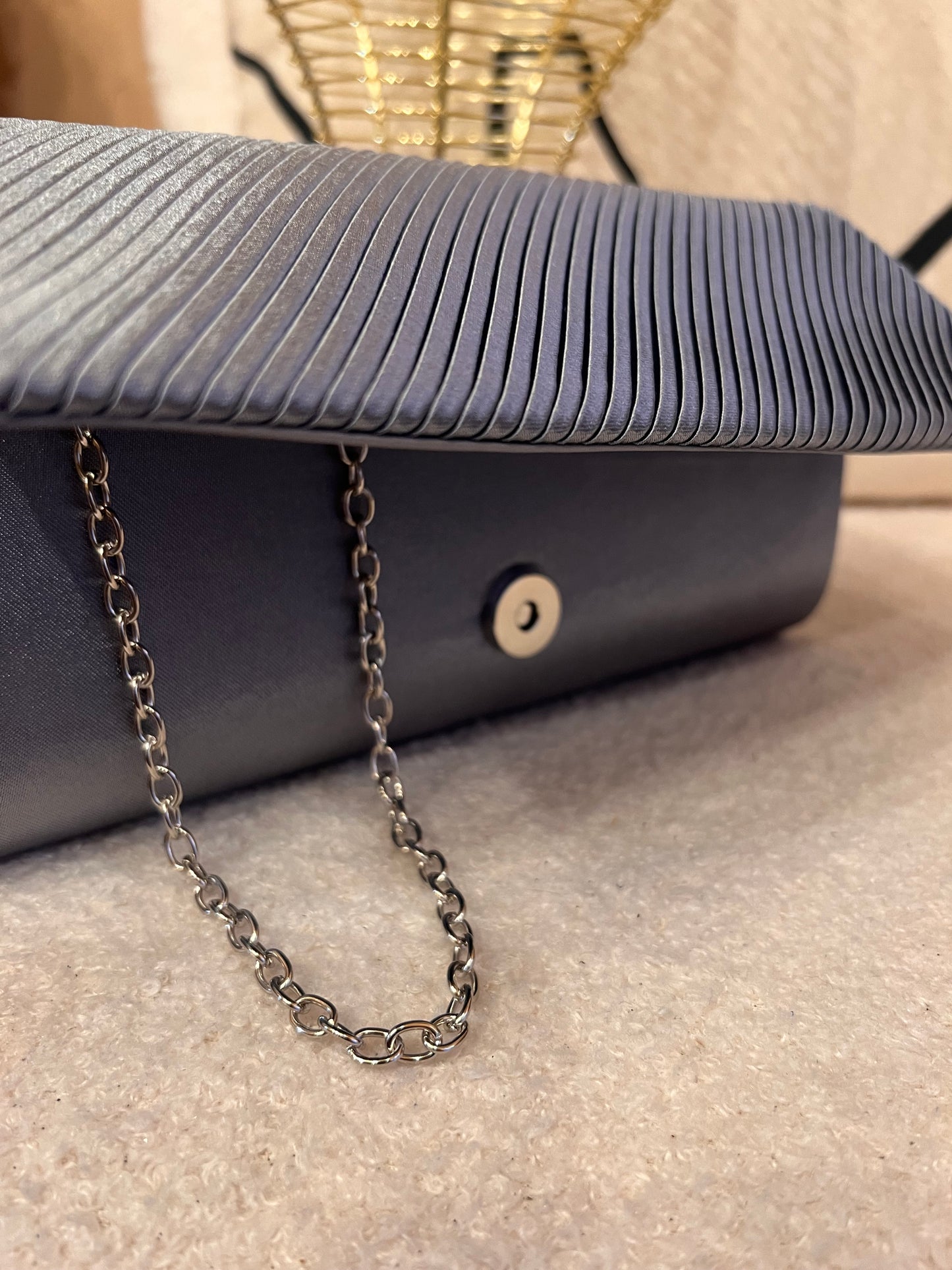 Steel grey satin clutch bag