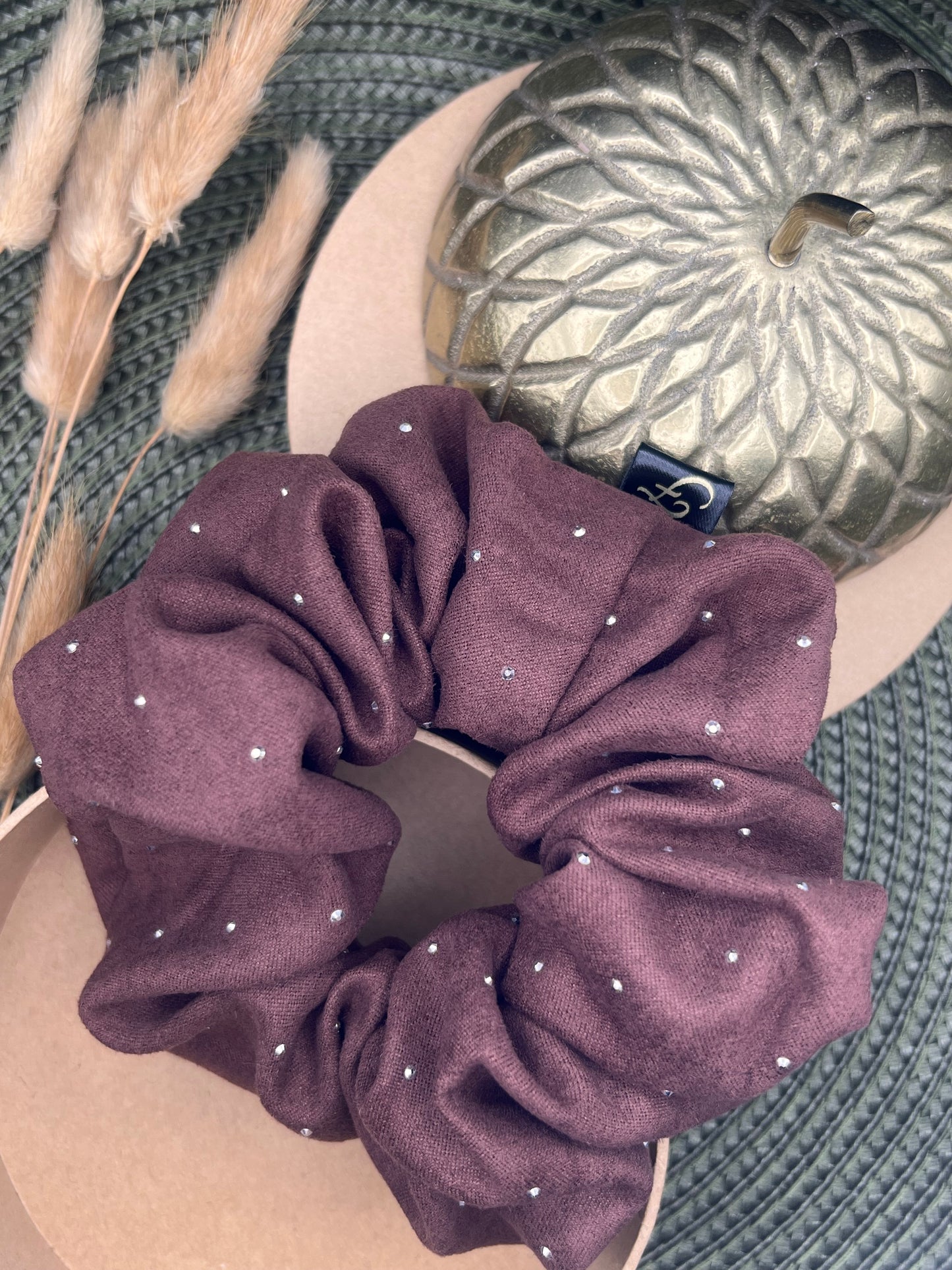 Luxury chocolate suede sparkle scrunchie