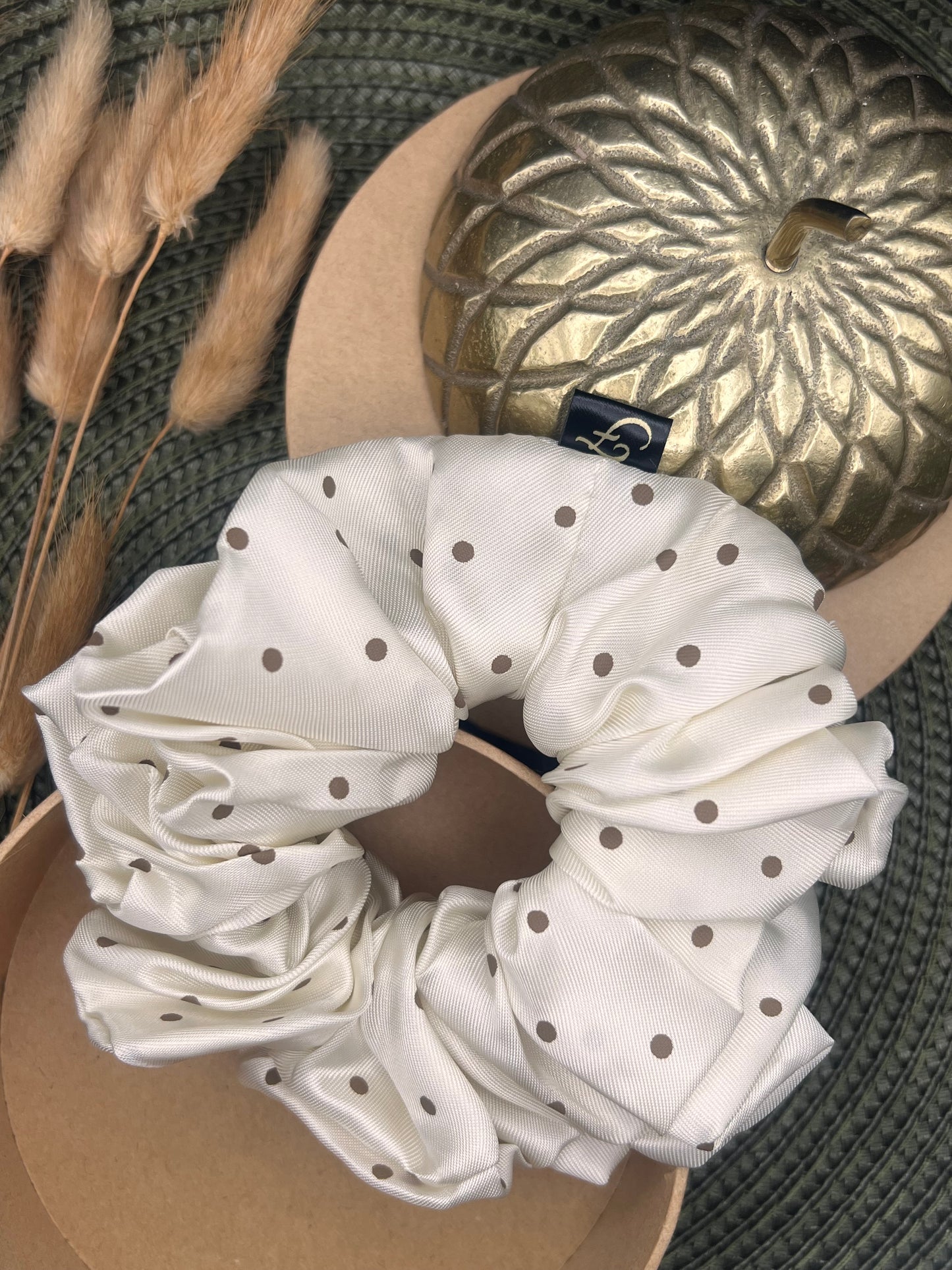 Luxury white chocolate dot scrunchie