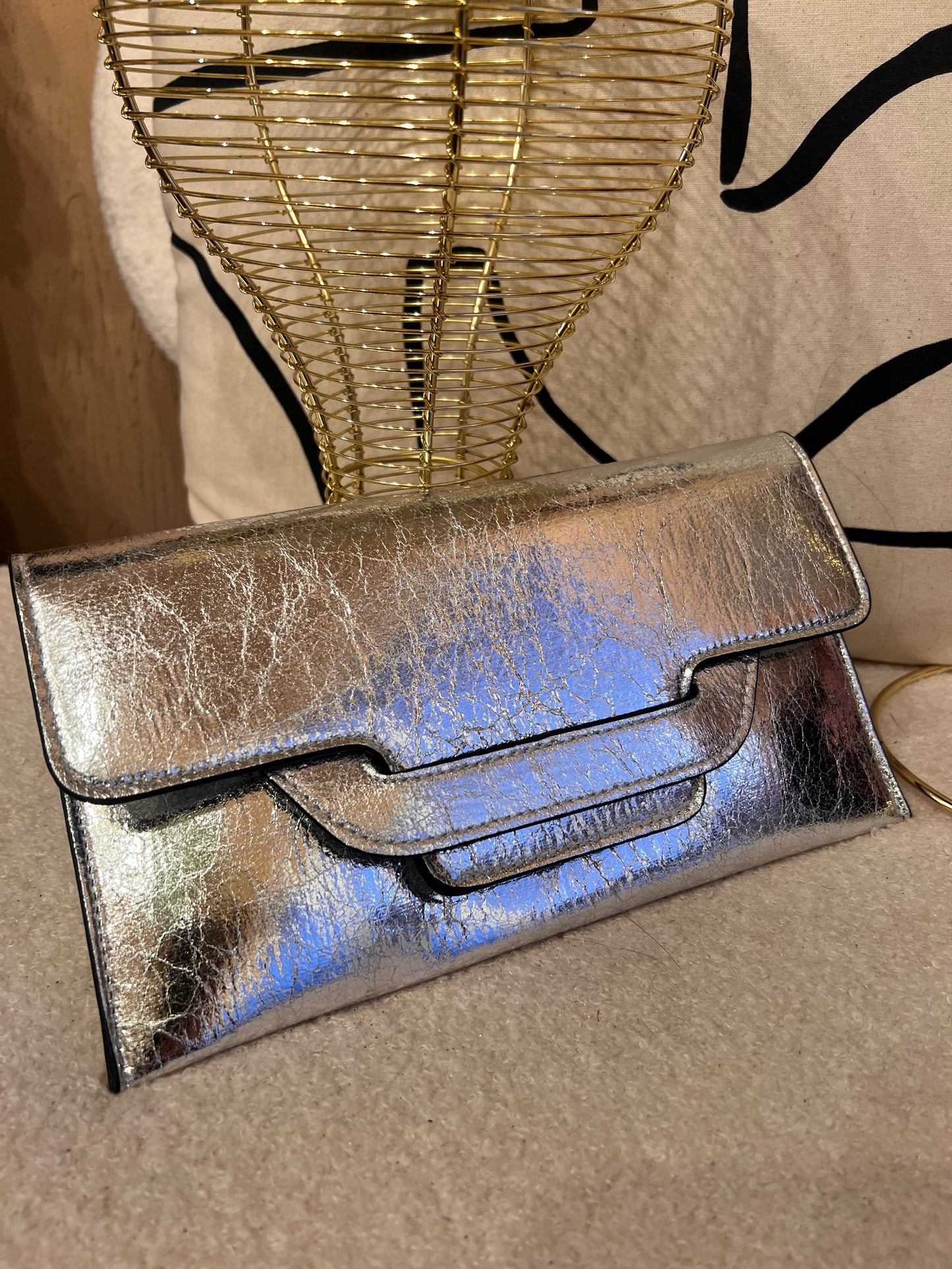 Silver metallic clutch bag