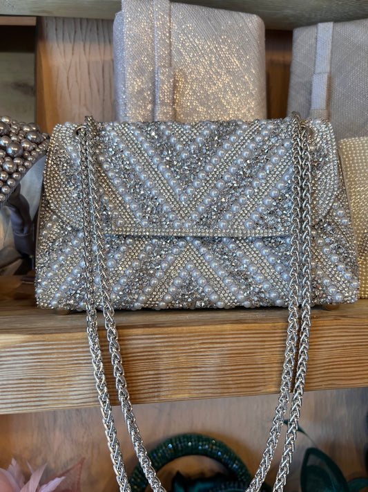 Silver Crystal & pearl bag