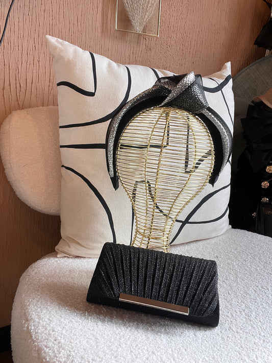 Hat & Fascinator Set Black & Silver