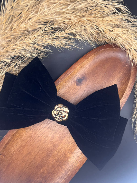 Bow Black Velvet with designer inspired rose detail