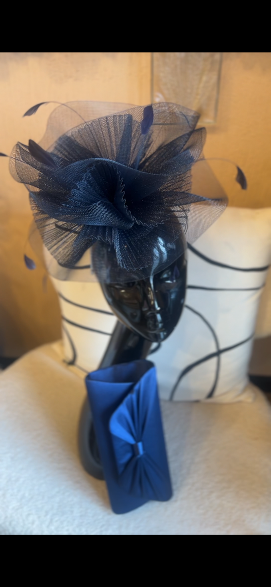 Navy fascinator & clutch bag set