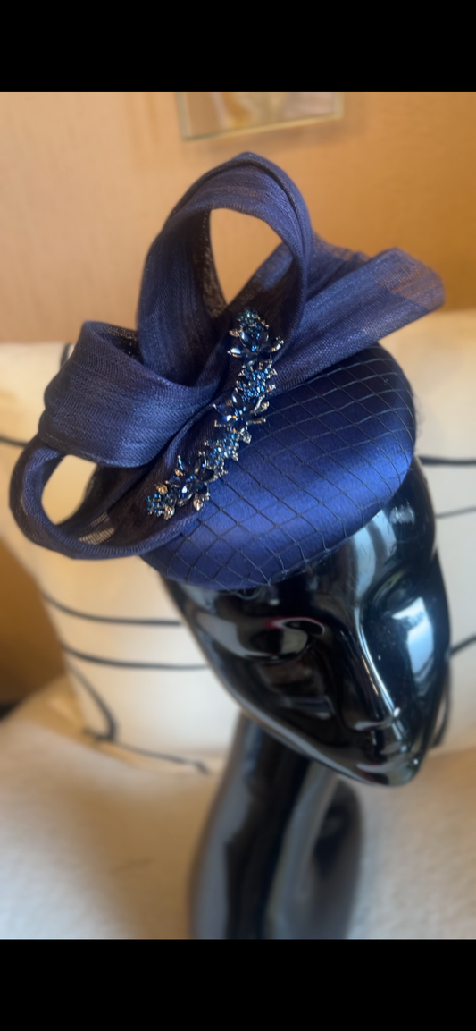 Navy diamanté looped pillbox