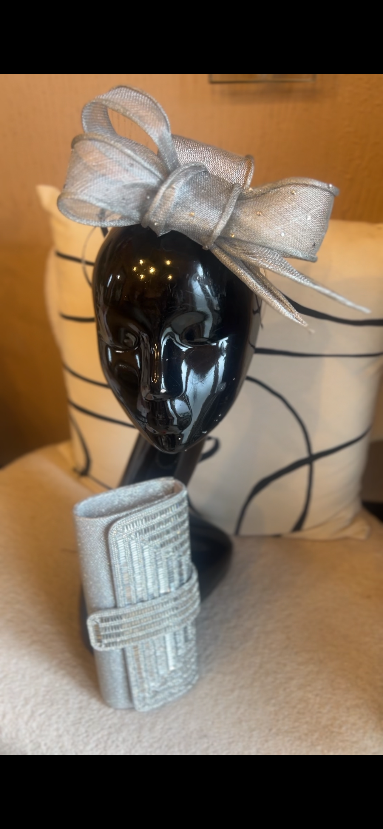 Silver diamanté fascinator & clutch bag set
