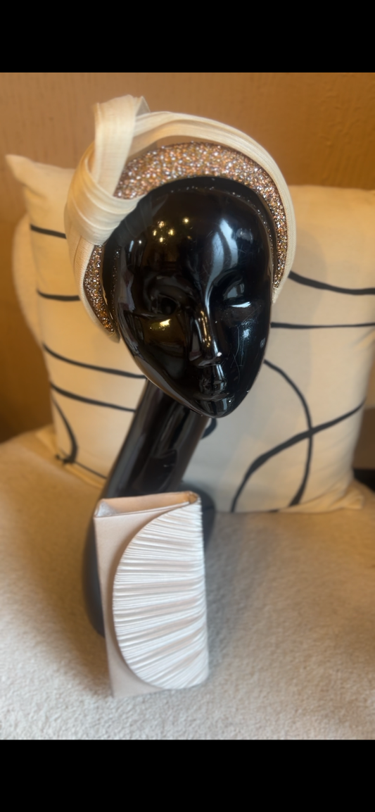 Gold & Ivory headband & clutch bag