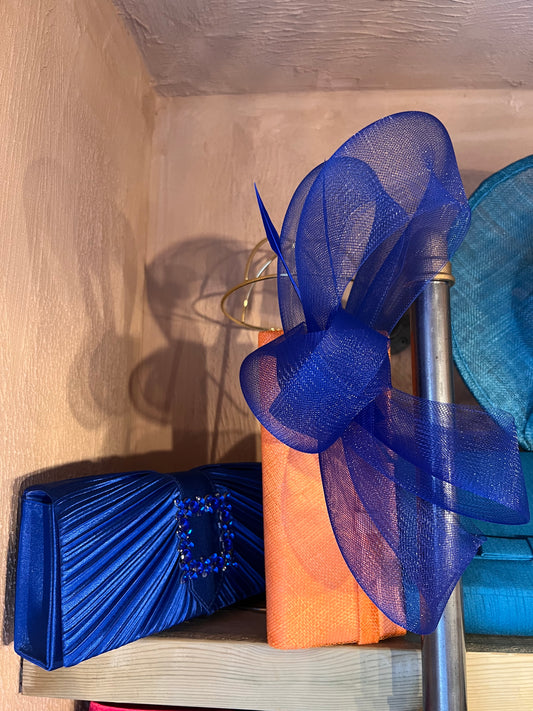 Cobalt blue fascinator and clutch bag set