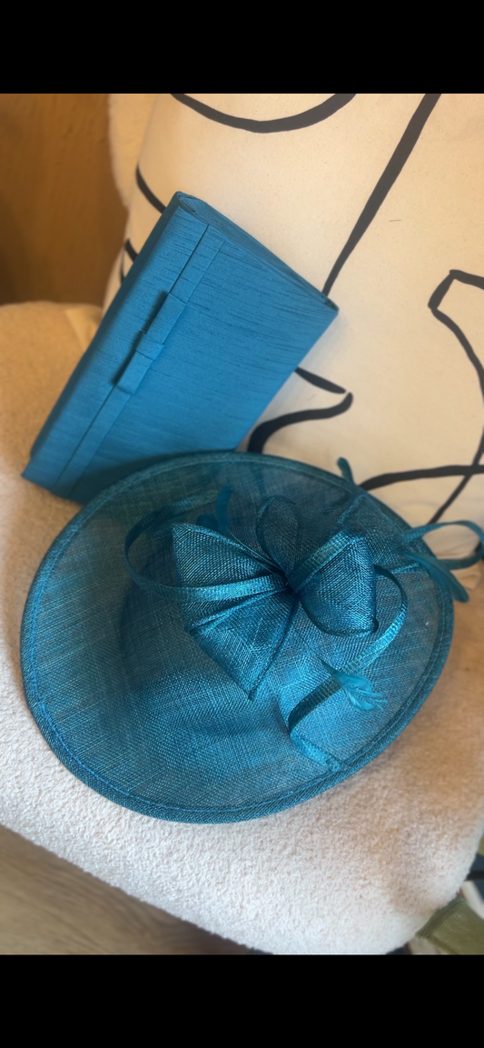 Teal hatinator & clutch bag set