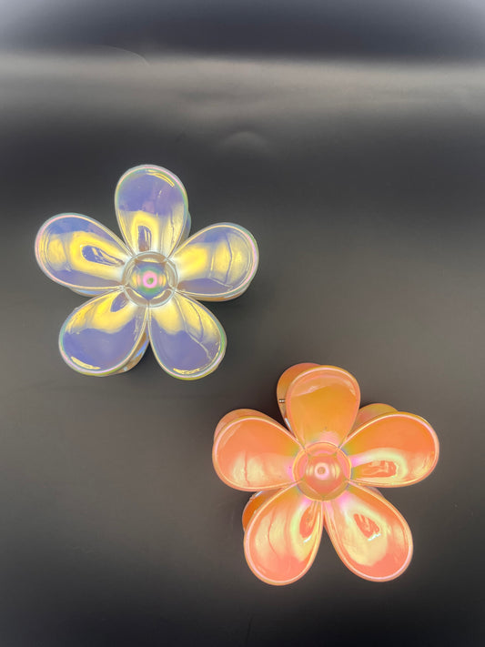 Iridescent flower claw clip