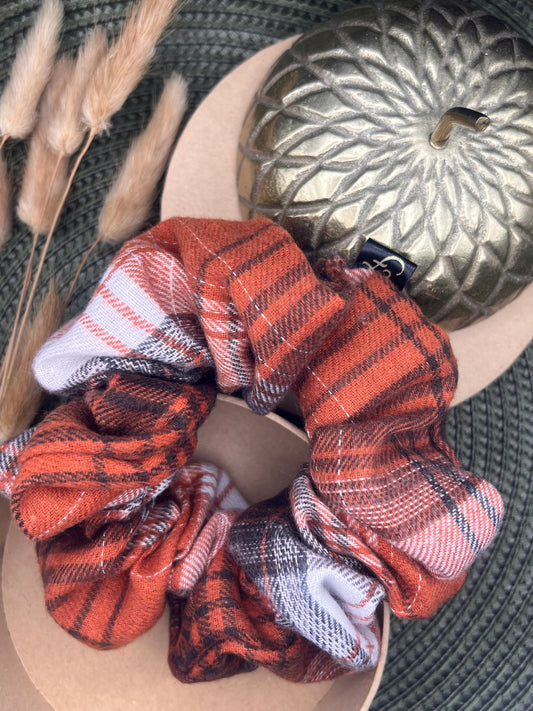 Luxury Brushed cotton orange check scrunchie